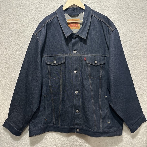 LEVI'S Trucker Jacket Men's Size 5XL Rigid Blue Denim Dark Wash Long Sleeve - Picture 5 of 15